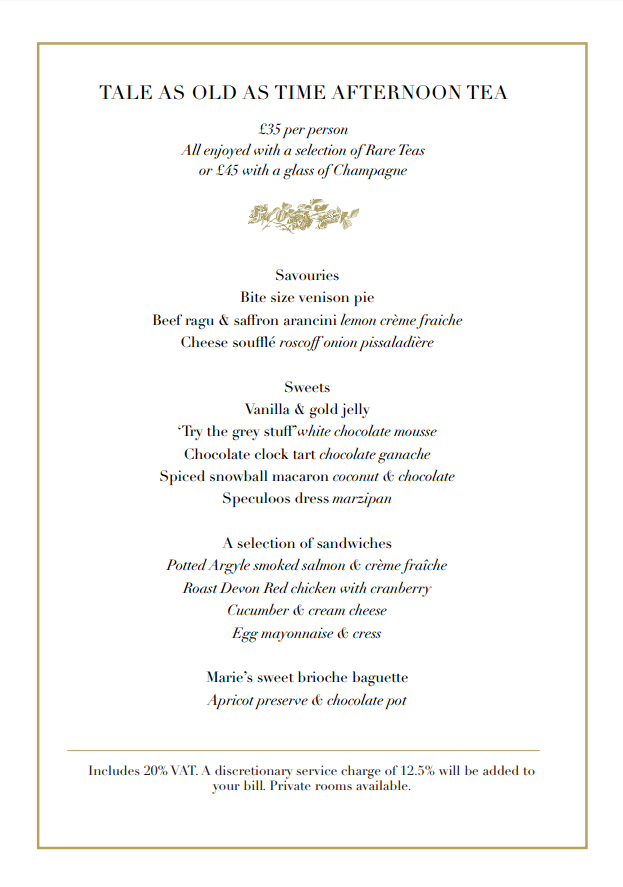 Menu Tale Old as Time