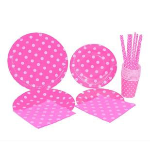 Stoviglie usa e getta a fucsia a pois